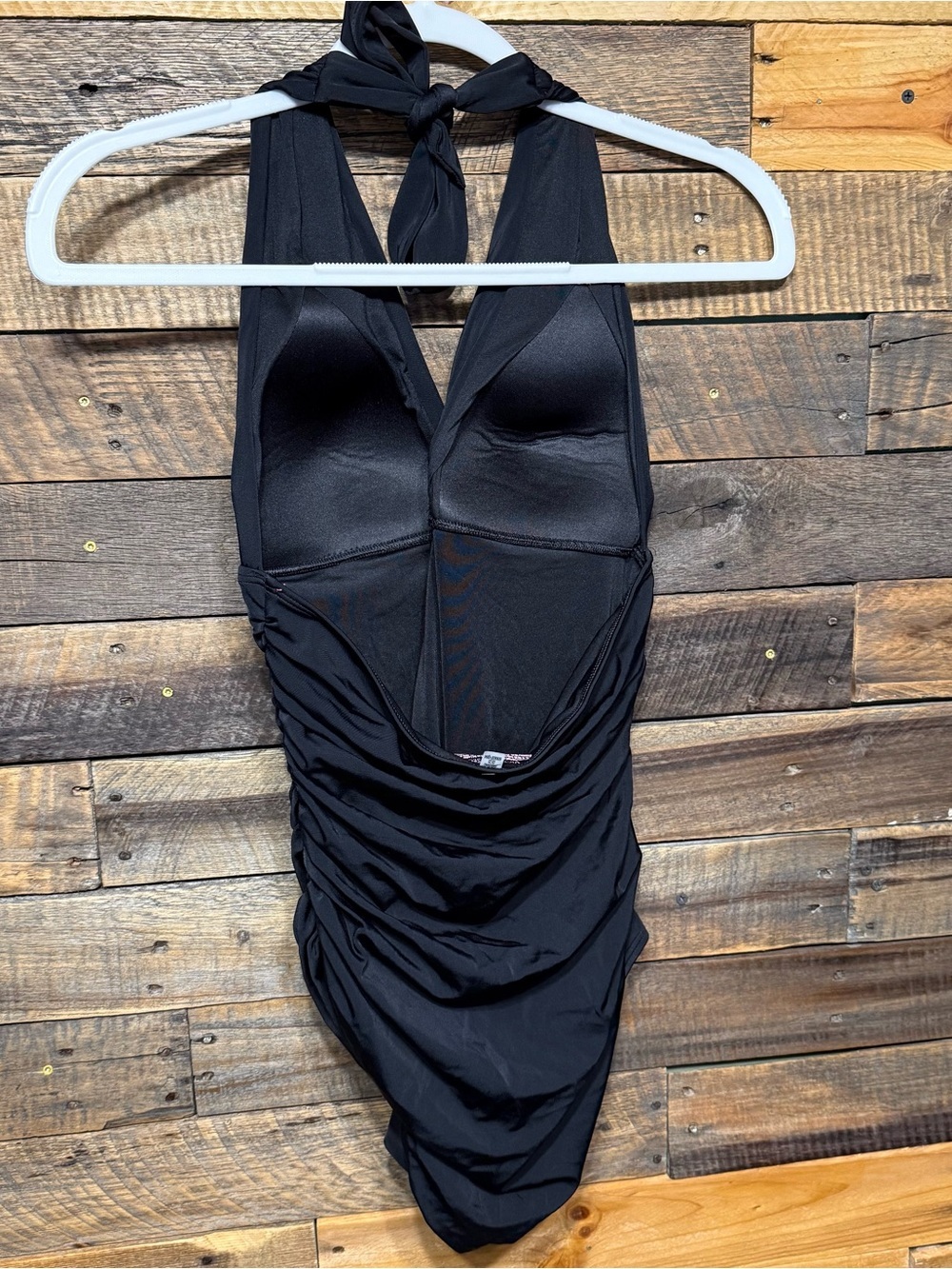 NEW Victorias Secret Black Plunge Halter Ruched One Piece Swimsuit - Picture 3 of 4